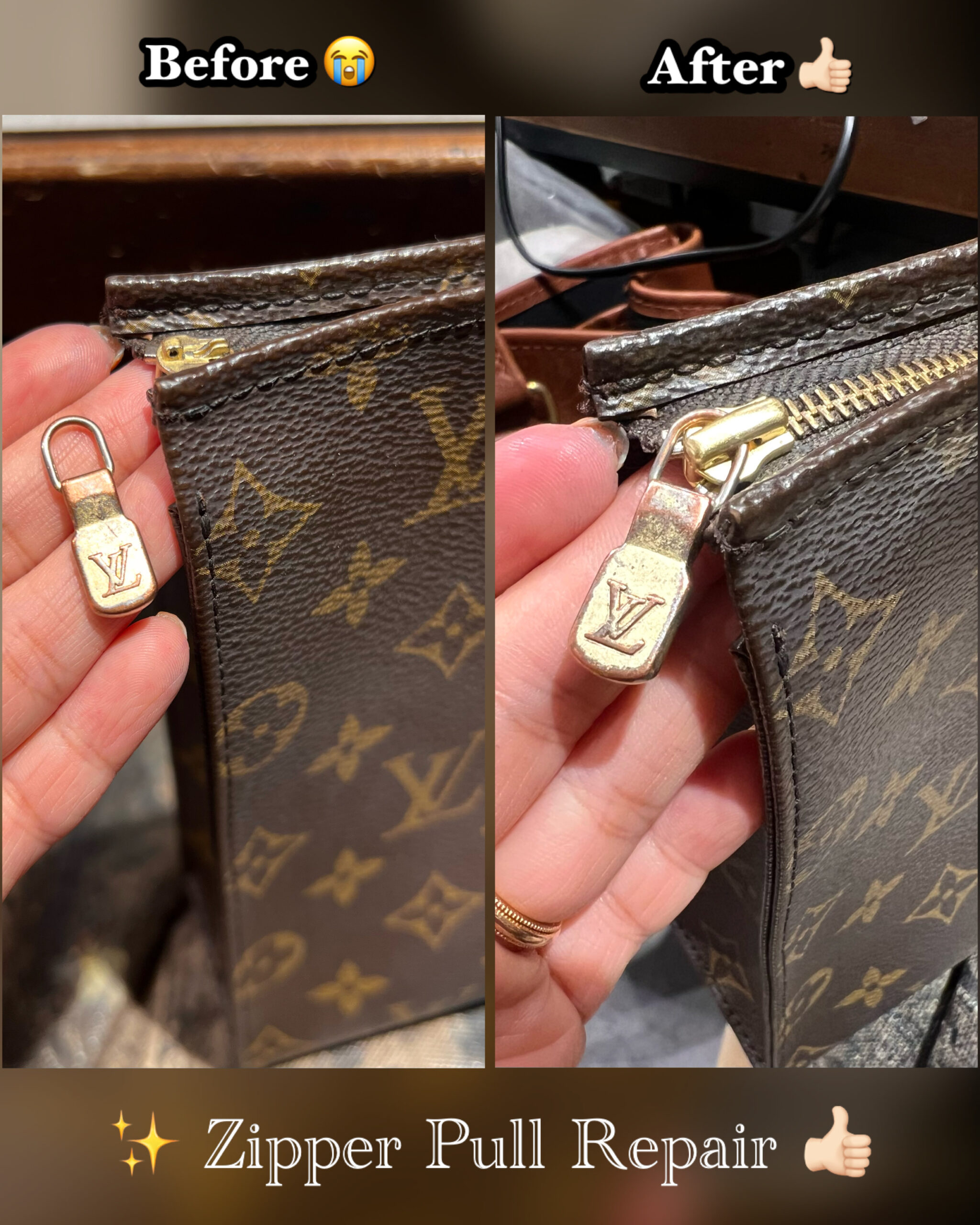 LV pouch zipper replace
